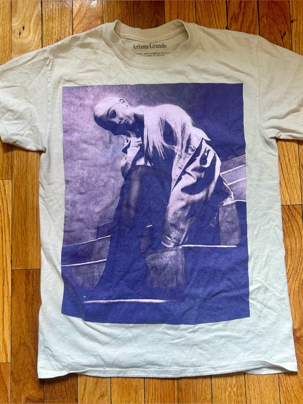Ariana Grande Cream Short Sleeve Tee with Purple Photographic Print